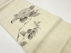 手織り紬手描き椿模様名古屋帯